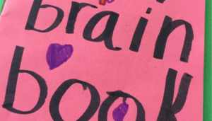 Cover of child's pink brain book that says brain book