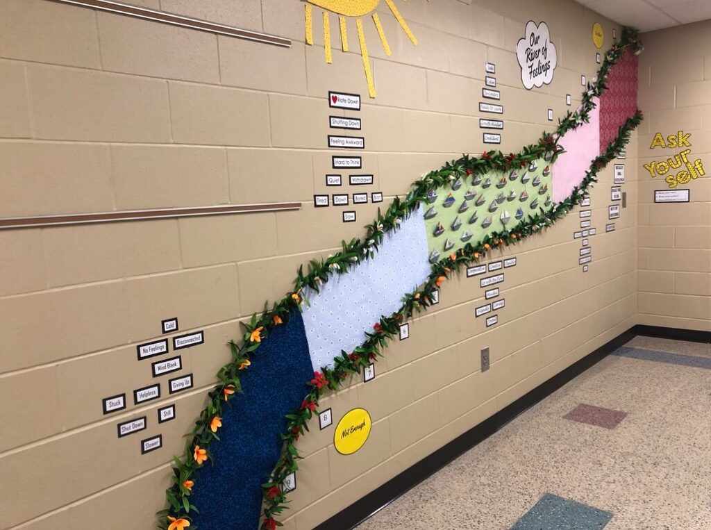 Photo of River of Feelings wall display created by Ms. Jen and her interns