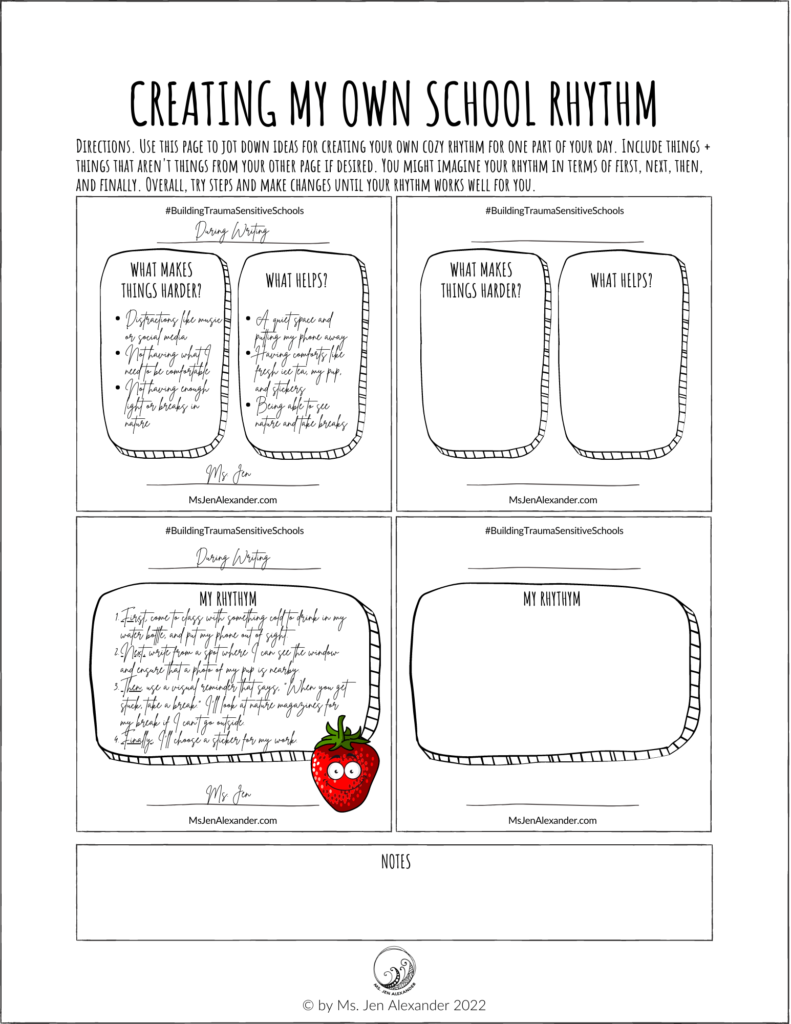 Image of Creating My Own School Rhythm worksheet that is white with black lettering