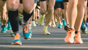 Runners feet in colorful sneakers