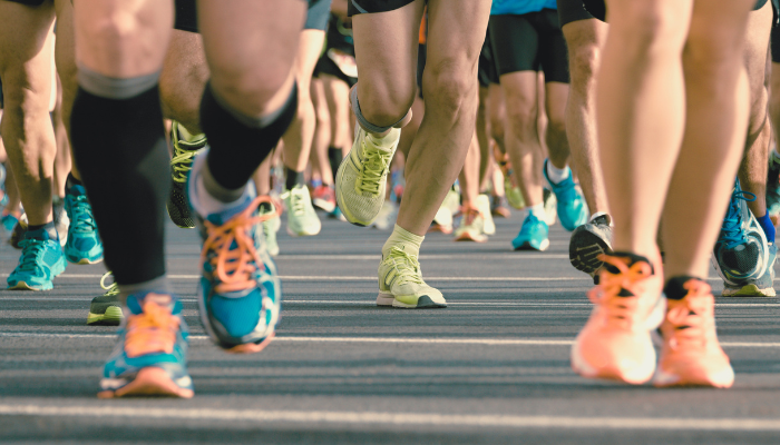 Runners feet in colorful sneakers